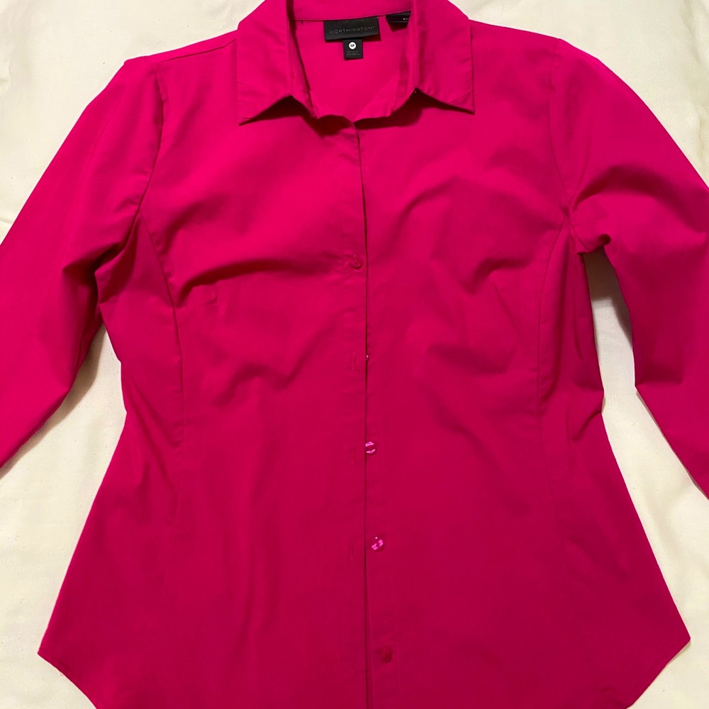 Hot pink blouse long sleeves 6 petite